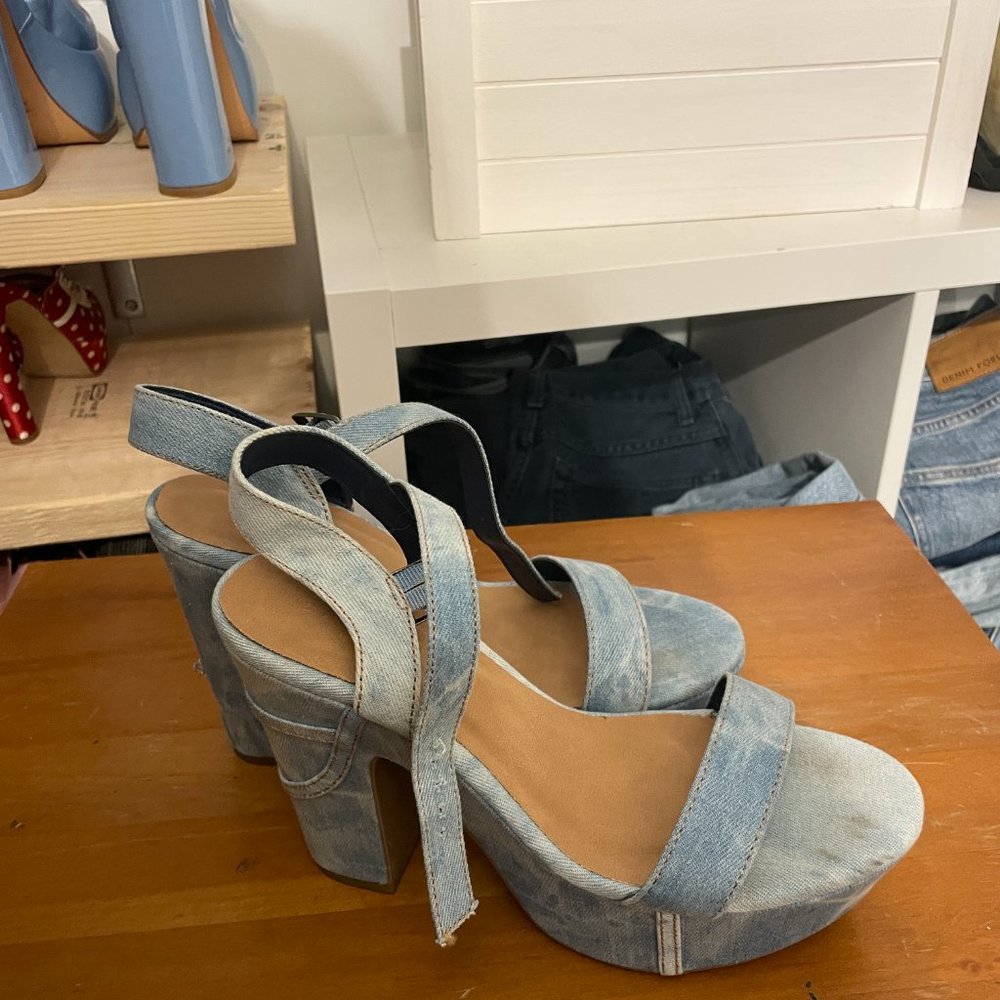 Denim platform heels